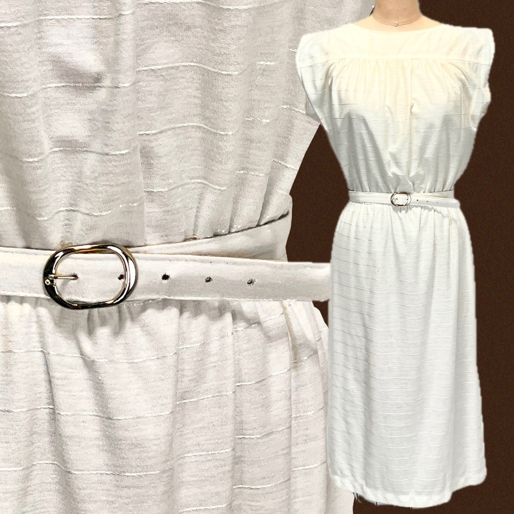 VINTAGE 70s Impulse midi dress fitted belted‎ waist short cap sleeve lightweight